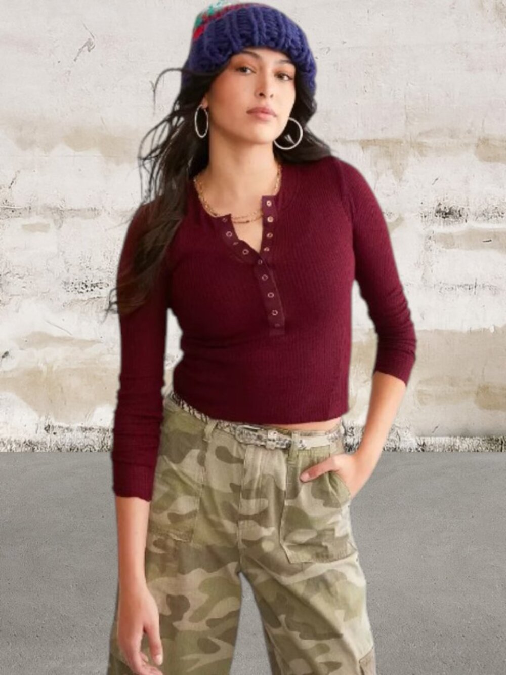 Free People One Of The Girls Henley in Burgundy Size XS